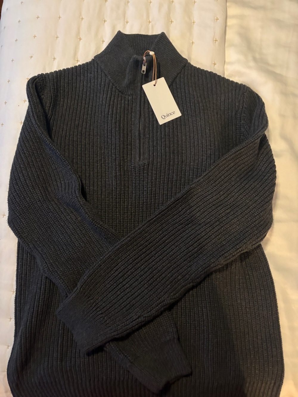 Quince Men's Dark Charcoal Half-Zip Ribbed Sweater